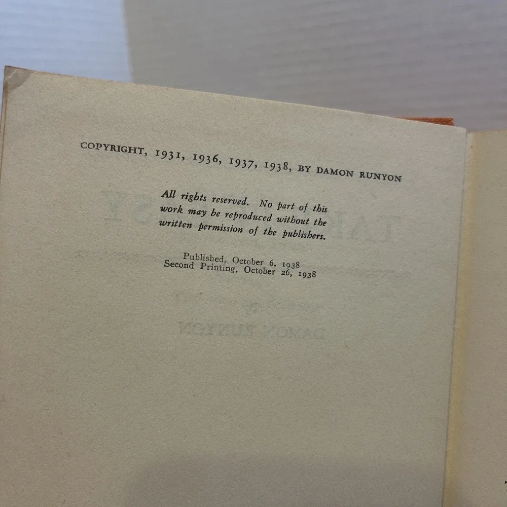 Take It Easy by Damon Runyon‎ Vintage Hardcover Book Collectible Novel